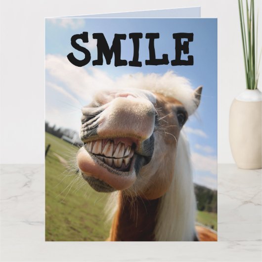 SMILE HORSE FUNNY BIRTHDAY BIG CARD KARTE (Vorderseite)