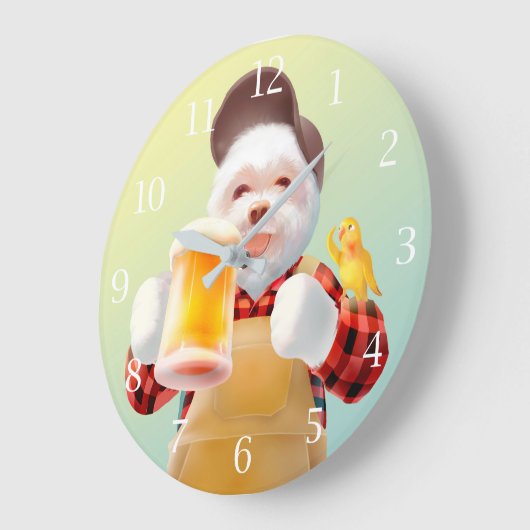 Smile Hund trinken Bier Große Wanduhr (Winkel)