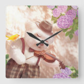 Smile Hund Violine spielen Quadratische Wanduhr (Vorderseite)