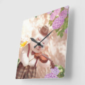 Smile Hund Violine spielen Quadratische Wanduhr (Winkel)