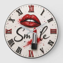 Smile Lipstick Glam Makeup Beauty Art Große Wanduhr