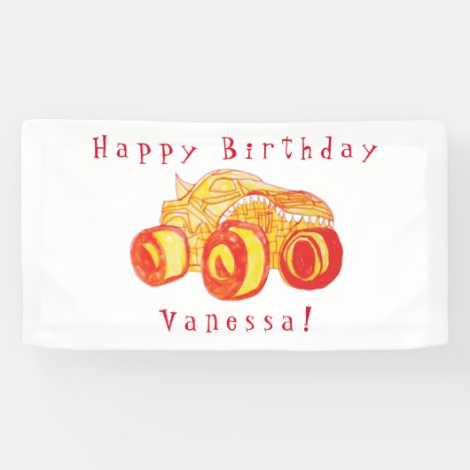 Smile Monster Truck Kundgebung Geburtstagsparty Banner (Horizontal)