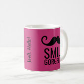 SMILE Mustache Kaffee Tasse JEDE Grundfarbe (VorderseiteRechts)
