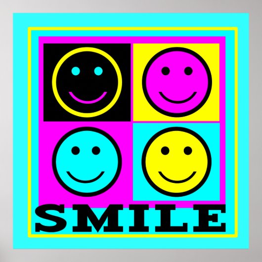 SMILE niedliche CMYK-Gesichter Poster (Vorne)