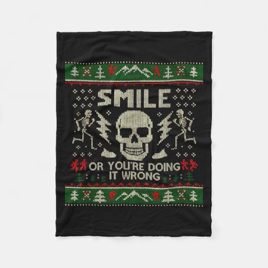 Smile Or You're Doing It Wrong Skeleton Skull Holi Fleecedecke (Vorderseite)