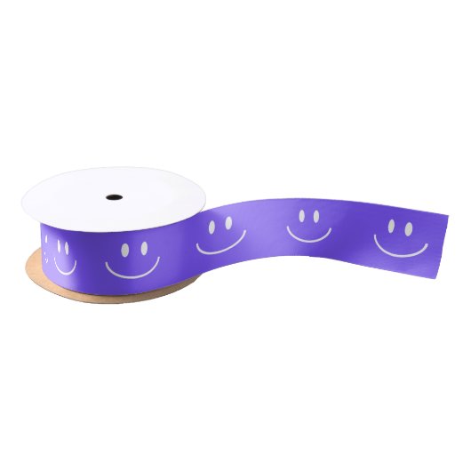 Smile Pattern Neon Blue Ribbon Satinband (Spule)