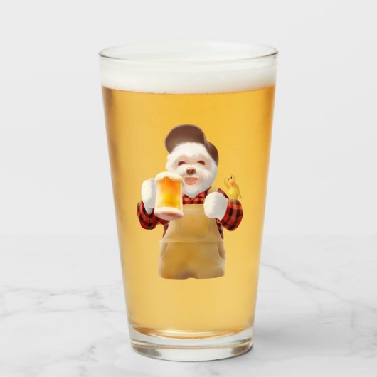Smile Pup: Cheers! Happy Bichon Frise Beer Art Glas (Vorne (Gefüllt))