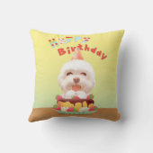 Smile Pup: Happy Birthday Bichon & Cake Art Kissen (Rückseite)