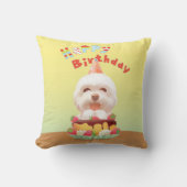 Smile Pup: Happy Birthday Bichon & Cake Art Kissen (Vorderseite)