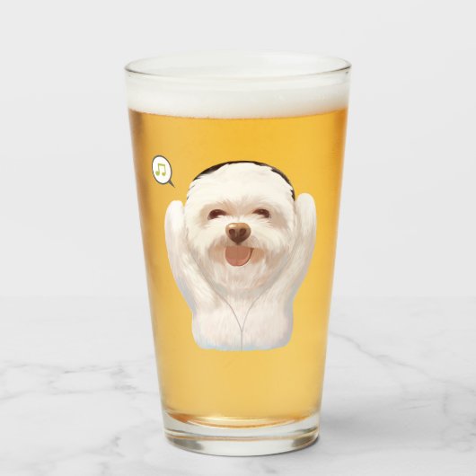 Smile Pup: Musik Vibes lächelnder Bichon Art Glas (Vorne (Gefüllt))