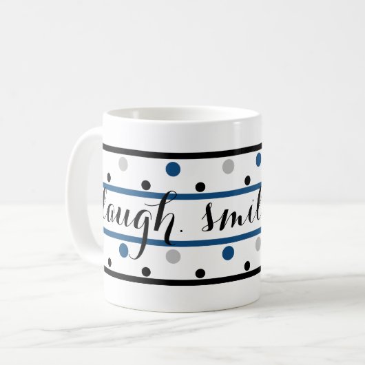 Smile Quote Blue Silver Black Polka Dots Kaffeetasse (Vorderseite Links)
