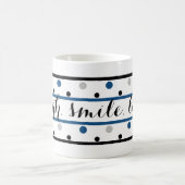Smile Quote Blue Silver Black Polka Dots Kaffeetasse (Mittel)