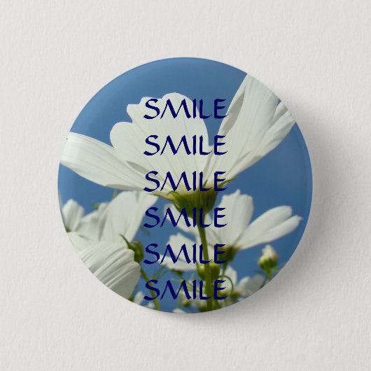 SMILE SMILE Button Blue Sky White Daisy Blume (Vorderseite)