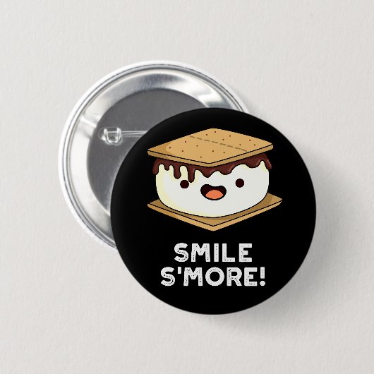 Smile Smore Funny Sweet Food Pun Dark BG Button (Vorne & Hinten)