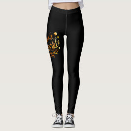 Smile Sparkle Shine Black Gold Ladys Leggings