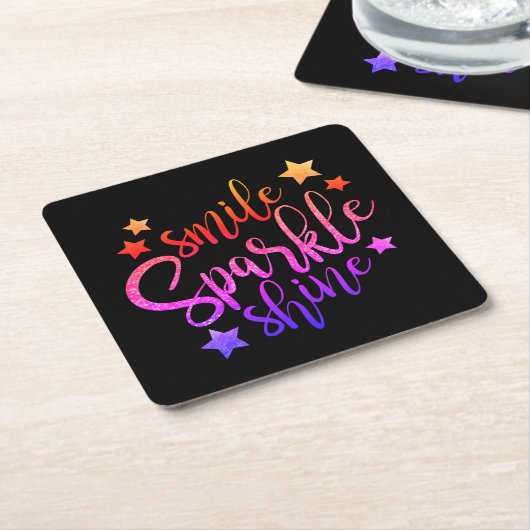 Smile Sparkle Shine Black Inspiration Zitat Rechteckiger Pappuntersetzer (angewinkelt)