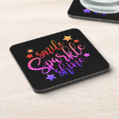 Smile Sparkle Shine Black Inspiration Zitat Untersetzer (Linke Seite)