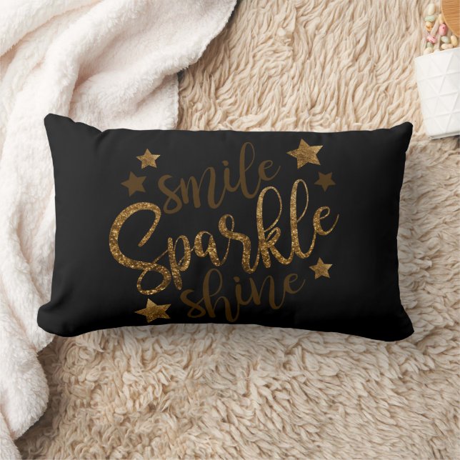 Smile Sparkle Shine Gold Glitzer Lendenkissen (Decke)