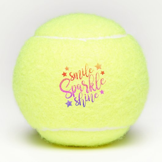 Smile Sparkle Shine Mehrfarbiges Zitat Tennisbälle (Vorderseite)