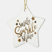 Smile Sparkle Shine, Stars goldene Schriftzeichen Keramik Ornament (Links)
