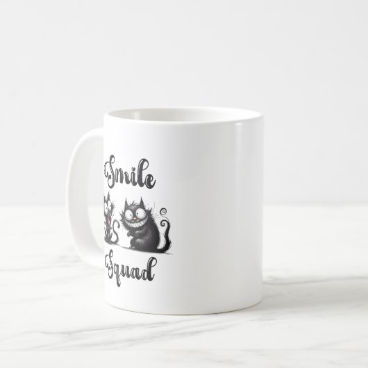 Smile Squad mit lustigem Katzen-Design Kaffeetasse (Vorderseite Links)