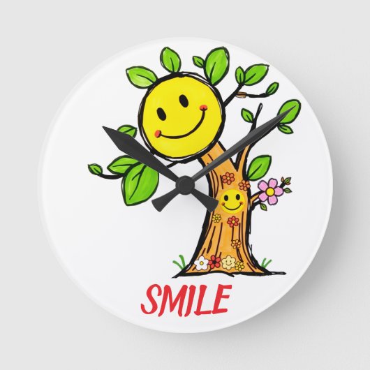 "Smile Tree" Positive Vibes Runde Wanduhr (Vorderseite)