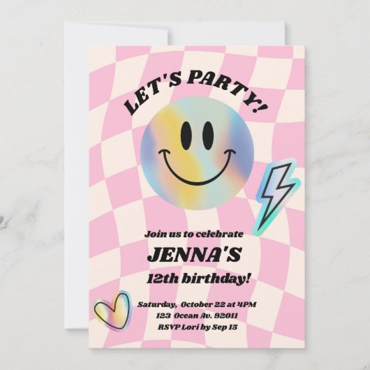 Smile Trendy Retro Birthday Einladung (Vorderseite)