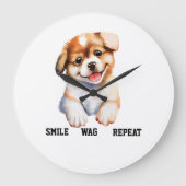 SMILE WAG REPEAT -CUTE DOG GROßE WANDUHR (Vorderseite)