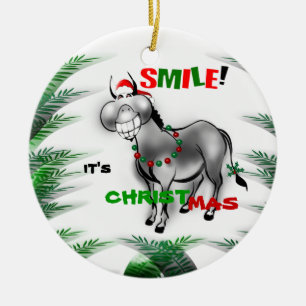 Smile. Weihnachts-Funny-Donkey-Ornament Keramik Ornament