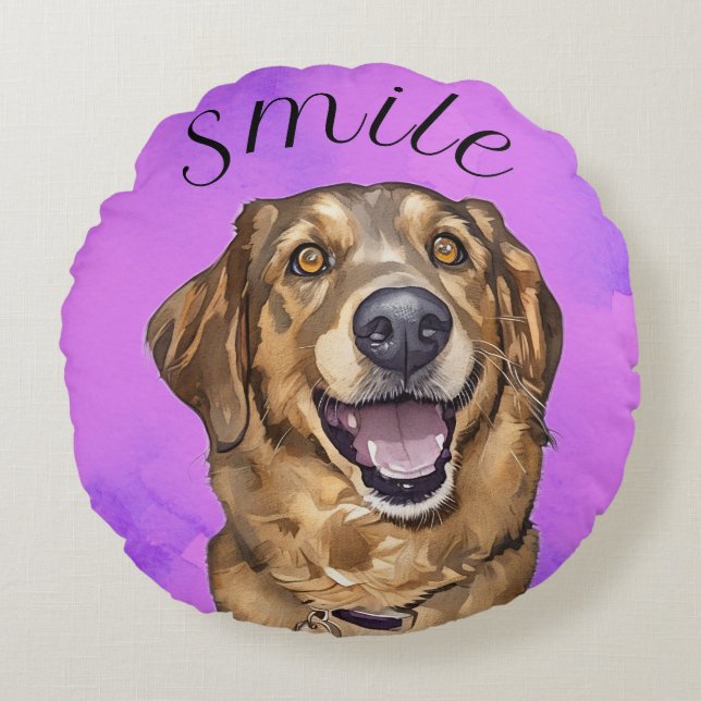 Smile With A Puppy keychain Round Pillow Rundes Kissen (Vorderseite)