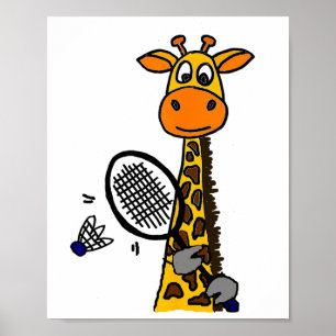 Smilemoreteesa Funny Giraffe Playing Badminton Car Poster