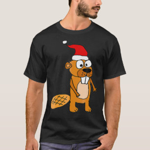 SmilesXMAS Funny Beaver in Weihnachtsmannmütze We T-Shirt