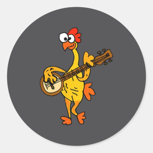 Smileteestank Funny Rubber Chicken Playing Banjo C Runder Aufkleber (Vorderseite)