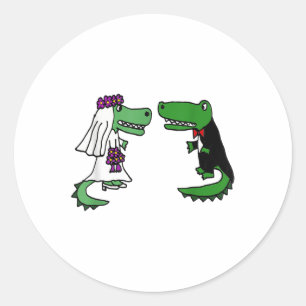 Smiletodaytees Fun Briand Groom Alligator Weddi Runder Aufkleber