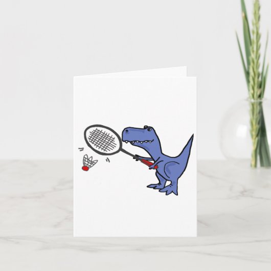 Smiletodaytees Fun T-rex Dinosaur Playing Badminto Karte (Vorderseite)