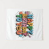 Smiley Alles Gute zum Geburtstag Wandteppich (Vorderseite (Horizontal))