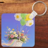 Smiley Balloon and Flower Basket Keychain Schlüsselanhänger (Rückseite)