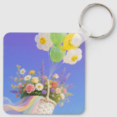 Smiley Balloon and Flower Basket Keychain Schlüsselanhänger (Rückseite)