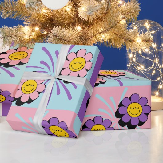 Smiley Blume Power Birthday Wrapping Paper Geschenkpapier (Feiertage)