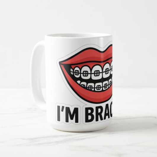Smiley Braces Fun Sticker - Farbenfrohe Lippen Kaffeetasse (Vorderseite Links)