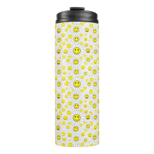 Smiley Daisies Pattern – Happy Flower Face Design Thermosbecher (Vorderseite)
