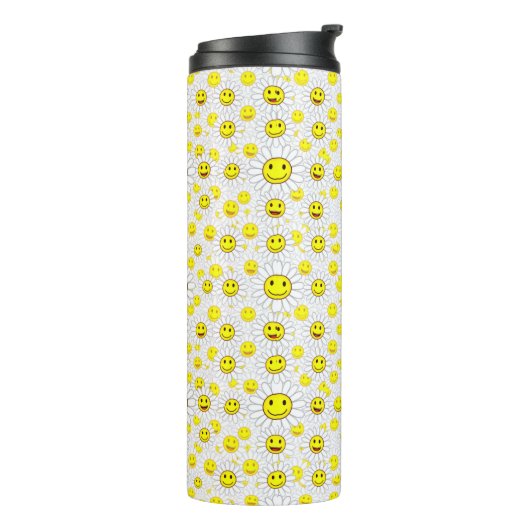 Smiley Daisies Pattern – Happy Flower Face Design Thermosbecher (Nach links gedreht)
