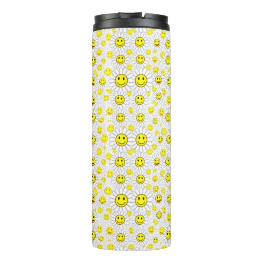 Smiley Daisies Pattern – Happy Flower Face Design Thermosbecher (Rückseite)