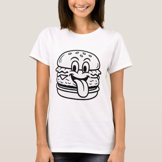 Smiley Hamburger Linienkunst T-Shirt (Vorderseite)