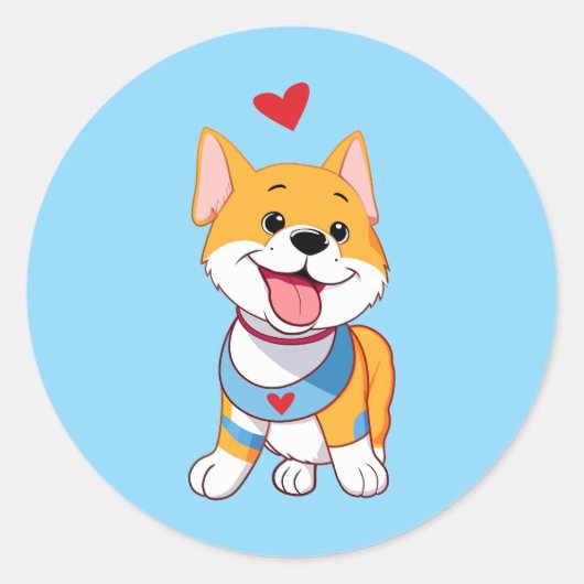 Smiley Happy Dog With Red Heart Runder Aufkleber (Vorderseite)