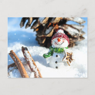 Smiley Little Snowman in Red Hat Postkarte