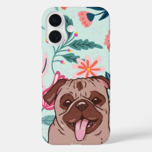 Smiley Mops & Blüten Niedlich Minze Blütenhund iPhone 16 Hülle