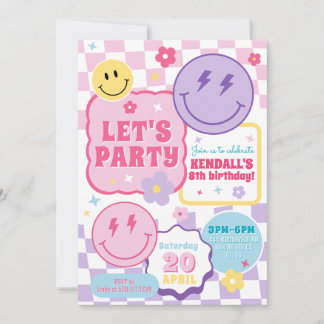 Smiley Preppy Face Colorful Birthday Invitation Einladung