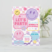 Smiley Preppy Face Colorful Birthday Invitation Einladung (Stehend Vorderseite)