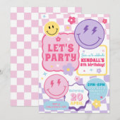 Smiley Preppy Face Colorful Birthday Invitation Einladung (Vorne/Hinten)
